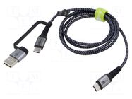 Cable; USB 2.0; USB A plug,USB C plug,both sides; 1m; black-grey GOOBAY