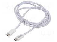 Cable; USB 2.0; USB C plug,both sides; 1.5m; white; PVC; textile SUNNY