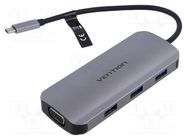 Hub USB; USB 3.0; grey; Number of ports: 6; 0.15m; Colour: black VENTION