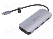 Hub USB; USB 3.0; PnP; grey; Number of ports: 7; 0.15m VENTION