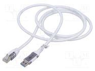 Cable; USB 3.0; RJ45 plug,USB A plug; nickel plated; 1.5m; white Goobay