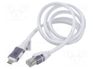 Cable; USB 3.1; RJ45 plug,USB C plug; nickel plated; 1m; white Goobay