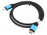 Cable; HDMI plug,both sides; textile; 1m; black; HDMI 2.0; 28AWG LANBERG