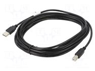 Cable; USB 2.0; USB A plug,USB B plug; gold-plated; 5m; black; Cu LANBERG