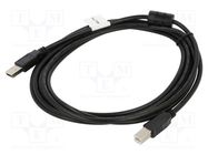 Cable; USB 2.0; USB A plug,USB B plug; gold-plated; 3m; black LANBERG