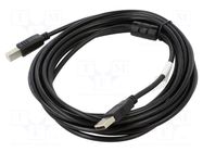 Cable; USB 2.0; USB A plug,USB B plug; gold-plated; 5m; black; Cu LANBERG