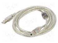 Cable; USB 2.0; USB A plug,USB B plug; gold-plated; 1.8m; Core: Cu LANBERG