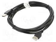 Cable; USB 2.0; USB A socket,USB A plug; gold-plated; 3m; black LANBERG