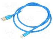 Cable; USB 2.0; USB A plug,USB C plug; gold-plated; 1m; blue; blue LANBERG