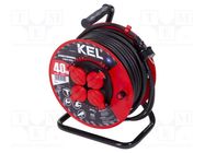 Extension lead; 3x1.5mm2; reel; Sockets: 4; rubber; black; 40m; 16A KEL