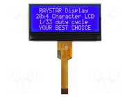 Display: LCD; alphanumeric; COG,STN Negative; 20x4; blue; LED; 1x12 RAYSTAR OPTRONICS