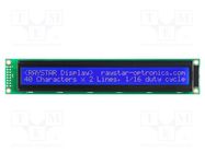 Display: LCD; alphanumeric; STN Negative; 40x2; blue; LED; PIN: 16 RAYSTAR OPTRONICS