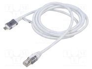 Cable; USB 3.1; RJ45 plug,USB C plug; nickel plated; 3m; white Goobay