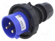 Connector: AC supply; plug; male; 32A; 250VAC; Shark; IEC 60309 PCE