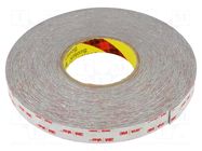 Tape: fixing; W: 19mm; L: 20m; Thk: 1.1mm; acrylic; grey 3M