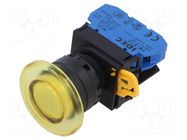 Switch: push-button; 22mm; Stabl.pos: 1; NO; yellow; LED; IP65; YW IDEC