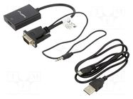 Adapter; HDMI socket,Jack 3.5mm 3pin plug,VGA male; 0.2m; black LANBERG