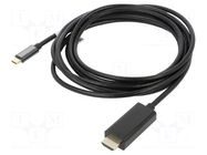 Adapter; USB 3.2; HDMI plug,USB C plug; gold-plated; 3m; black LANBERG