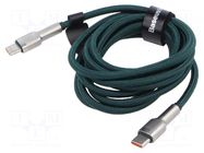 Cable; USB C plug,both sides; 2m; green; 100W BASEUS