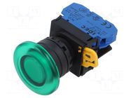 Switch: push-button; 22mm; Stabl.pos: 1; NO; green; LED; IP65; YW IDEC