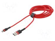 Cable; High Speed,USB 2.0; 2m; red; textile; 1.5A BASEUS