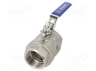 Ball valve; acid resistant steel AISI 316; PTFE; max.63bar PNEUMAT