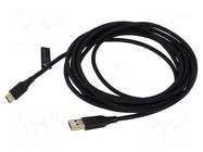 Cable; USB 2.0; USB A plug,USB C plug; gold-plated; 3m; black VENTION