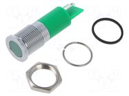 Indicator: LED; flat; green; Ø14mm; IP67; Q14; brass; ØLED: 10mm; 5mcd APEM