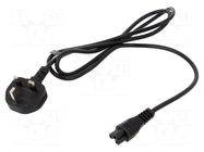 Cable; 3x0.75mm2; BS 1363 (G) plug,IEC C5 female; PVC; 1.5m; 2.5A POS