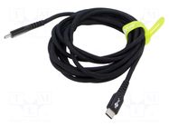 Cable; USB 2.0; USB C plug,both sides; 3m; black; silicone; 60W; 3A GOOBAY