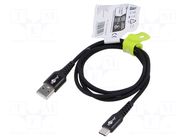 Cable; USB 2.0; USB A plug,USB C plug; 1m; black; silicone; 60W; 3A GOOBAY
