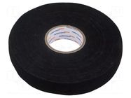 Tape: textile; W: 19mm; L: 25m; Thk: 0.3mm; caoutchouc; black; 10% HELLERMANNTYTON