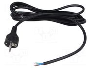 Cable; 3x1.5mm2; CEE 7/7 (E/F) plug,wires; PVC; 3m; black; 16A POS