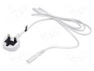 Cable; 2x0.75mm2; BS 1363 (G) plug,IEC C7 female; PVC; 3m; white POS