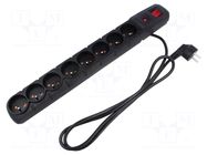 Plug socket strip: protective; Sockets: 8; 230VAC; 10A; black HSK DATA