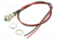Indicator: LED; prominent; green; 2.1VDC; Ø8mm; MPC; cables; 300mm BIVAR