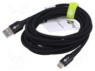 Cable; USB 2.0; USB A plug,USB C plug; 3m; black; silicone; 60W; 3A GOOBAY