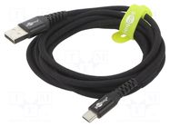 Cable; USB 2.0; USB A plug,USB C plug; 2m; black; silicone; 60W; 3A GOOBAY