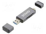 Card reader: memory; USB A plug,USB B micro plug,USB C plug SAVIO