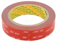 Tape: fixing; W: 25mm; L: 5.5m; Thk: 0.6mm; acrylic; grey; 36N/cm 3M