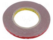 Tape: fixing; W: 9mm; L: 5.5m; Thk: 1.6mm; acrylic; grey; 39N/cm 3M