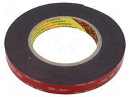 Tape: fixing; W: 15mm; L: 5.5m; Thk: 1.6mm; acrylic; black 3M