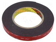Tape: fixing; W: 15mm; L: 5.5m; Thk: 1.6mm; acrylic; black 3M