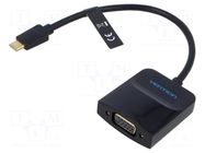 Adapter; USB C plug,VGA female; gold-plated; 0.15m; black; ABS VENTION