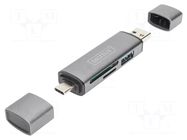Card reader: memory; USB A socket,USB A plug,USB C plug; PnP DIGITUS