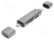 Card reader: memory; USB A socket,USB A plug,USB C plug; PnP DIGITUS