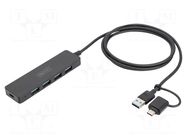 Hub USB; USB A socket x4,USB A plug,USB C socket,USB C plug DIGITUS
