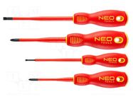 Kit: screwdrivers; insulated,slim; 1kVAC; Phillips,slot; 4pcs. NEO TOOLS