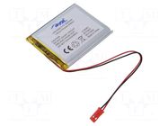 Re-battery: Li-Po; 3.7V; 3500mAh; cables,JST SYP-02T-1 socket AKYGA BATTERY