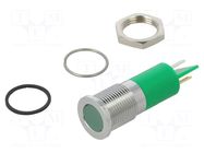 Indicator: LED; flat; green; Ø14mm; IP67; Q14; brass; ØLED: 10mm; 5mcd APEM
